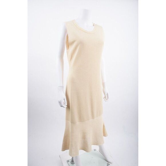 Calvin Klein Collection Womens Textured Knit Midi Dress XL Beige Sleeveless - Picture 2 of 6